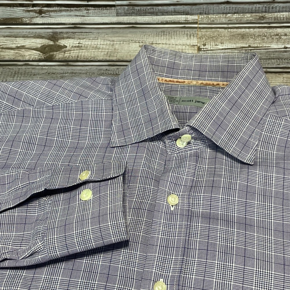 Scott James Plaid Dress Shirt Long Sleeve Button Down Size‎ L